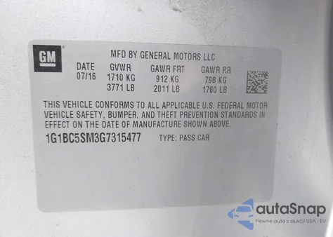 2016 Chevrolet Cruze Ls Auto from USA, damaged, VIN 1G1BC5SM3G7315477